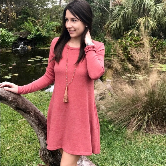 Gibiu Two Pocket Brick Pink Long Sleeve Dress - Picture 4 of 5